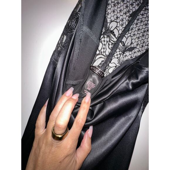 Victoria’s Secret Womens Black Satin/lace Babydoll Mini Slip Dress Size XS - Picture 2 of 6